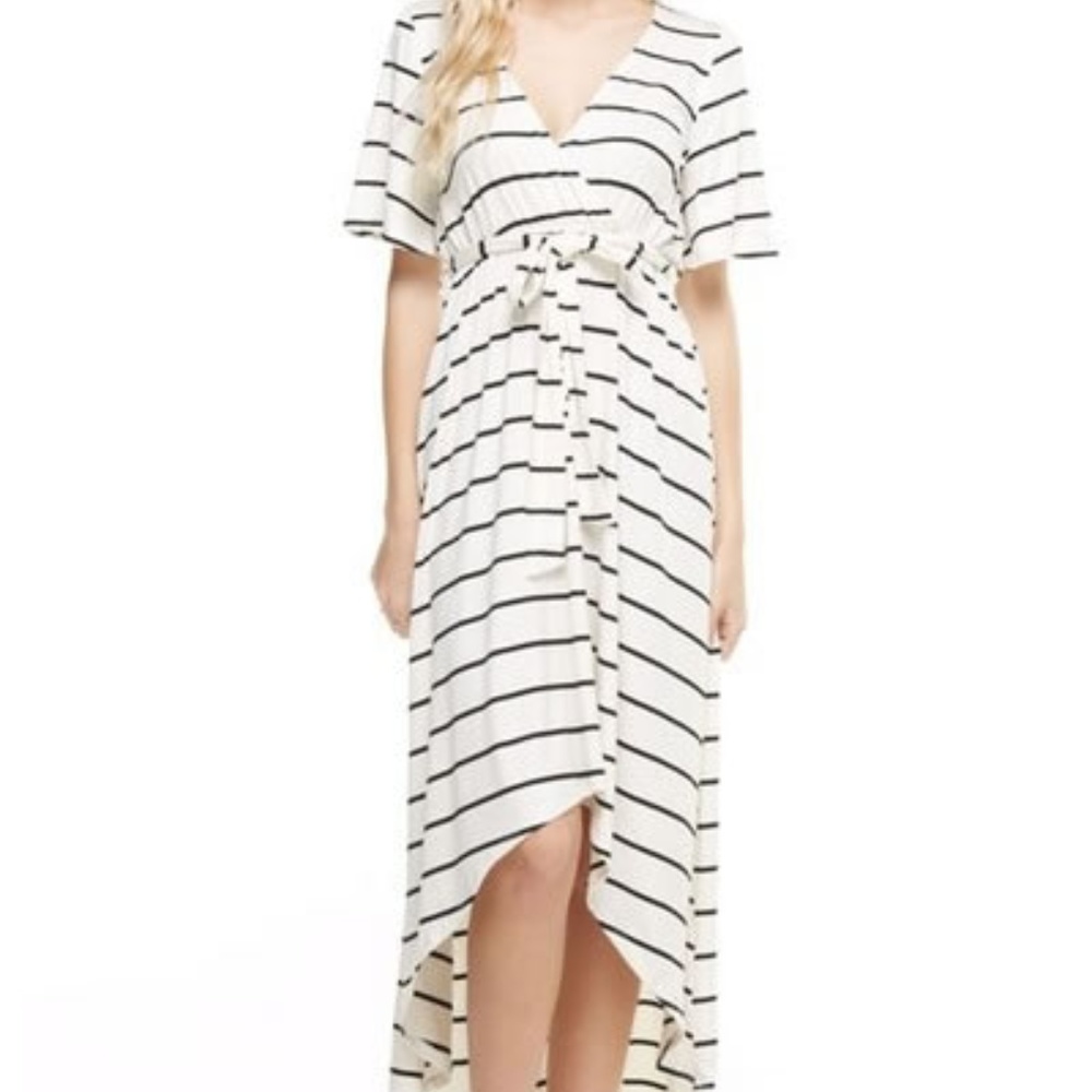 Black and White Striped High Low Maxi Dress